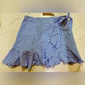 Forever 21 Wrap Skirt Blue & White Striped, Size S, Frill, Tie Close, Miniskirt